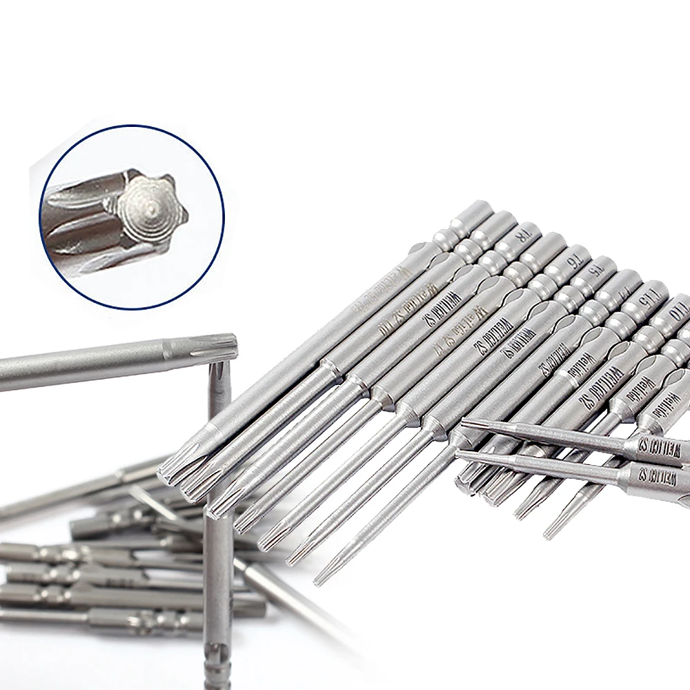 1 X Punte Per Cacciavite Elettrico Utensile Elettrico Magnetico 800 Torx Driver T1 T2 T3 T4 T5 T6 T7 T8 T9 S2 Tondo 4Mm Gambo 60/100 Lunghezza