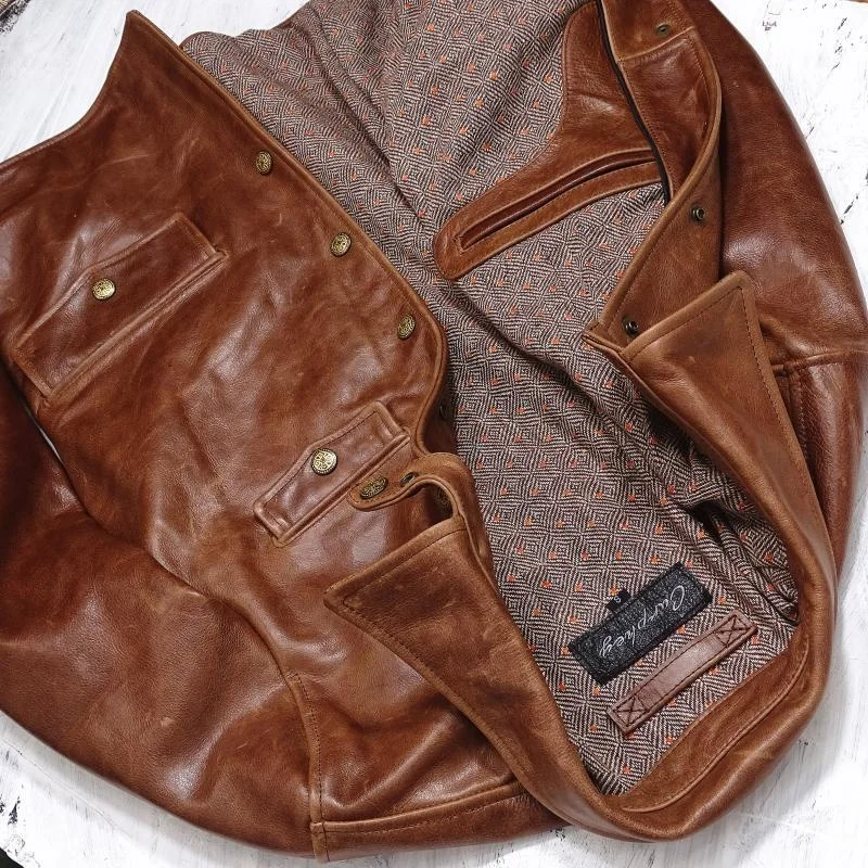 Pelle 100% Vera Pelliccia Cappotto Da Uomo Jacketsmall Lockman [Rilevamento Perdite Fuori Stagione] Grasso Batik Camaleonte Pelle Bovina Importato Da