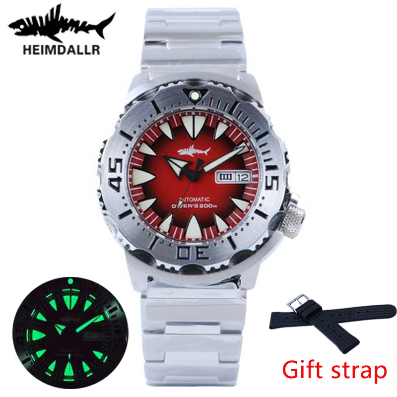 Heimdallr Sharkey Vintage Monster Diving Watch Men Quadrante Luminoso 200M Resistente All'Acqua Black Pvd Nh36 Orologio Meccanico Automatico