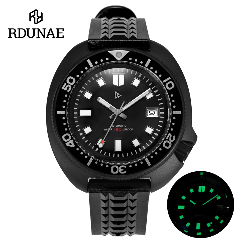 Rdunae Rdunae Vintage Turtle 6105 Men'S Dive Watch Nh35 Movement Automatic Black Sapphire Glass Aluminium Bezel Retro Wriswatch