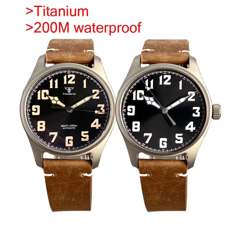 Tandorio Titanium Pilot Nh35 Pt5000 Orologio Automatico Da Uomo Impermeabile 200M Vintage Dive Sport Clock Swim Self Winding Watch 39Mm