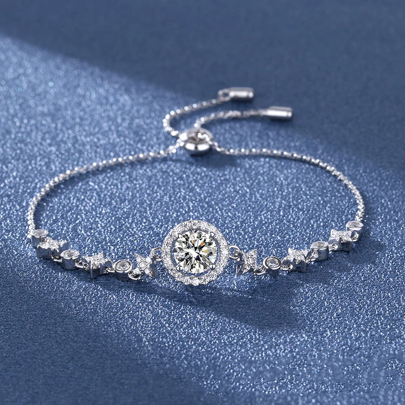 Iced 1Ct Moon Star Moissanite Bracciale Donna 925 Sterling Silver D Vvs1 Lab Diamond Bracciali Bangle Platinum Plated Pass Tester