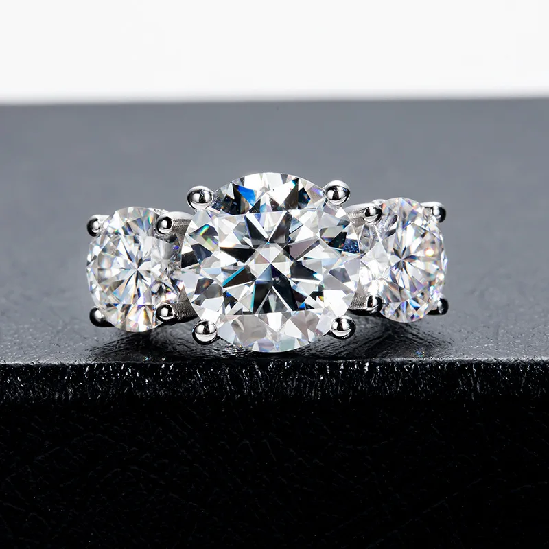 11Ct Moissanite 3 Stone Ring 18K White Gold Plated Iced Out D Color Lab Diamond Engagement Ring Women 925 Silver Pass Tester