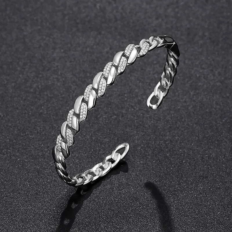 Iced Moissanite Cuban Twist Cuff Bracciale Donna Hiphop 925 Sterling Silver Lab Diamond Bracciali Bangle Tester Di Passaggio Regolabile