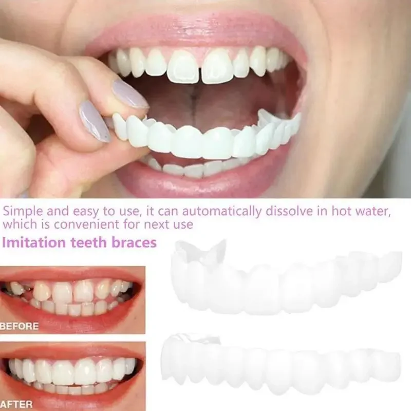 New Fake Tooth Cover Perfect Fit Sbiancamento Dei Denti Snap On Silicone Smile Impiallacciature Denti Dentaduras Flexibles Strumento Cosmetico Di Bell
