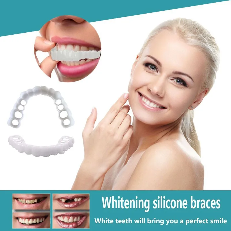 Bretelle Sbiancanti Per Denti Copertura Per Denti Finti Snap On Smile Teeth Impiallacciature Denti In Silicone Dentaduras Flexibles Strumento Di Belle