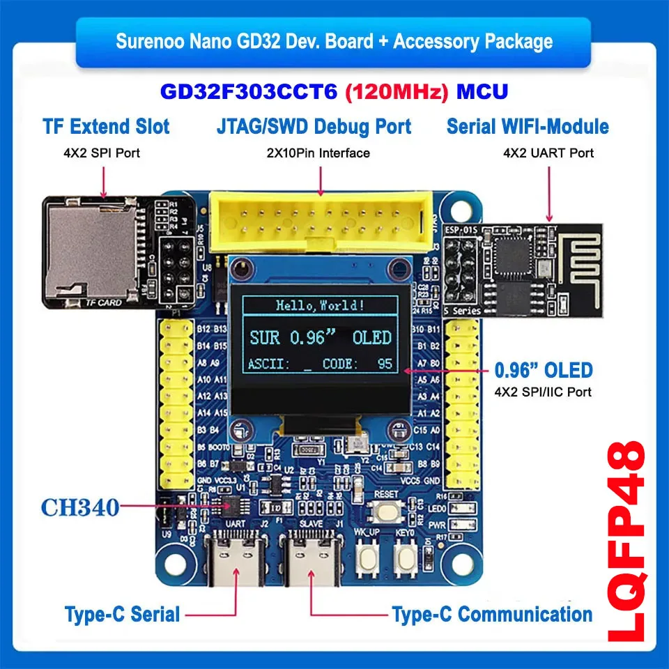 Surenoo Nano Stm32 Muslimedg32 Muslimb Lqfp48 Dev. Scheda, 0.96 "12864 Oled, Slot Estensibile Tf, Modulo Wifi Seriale