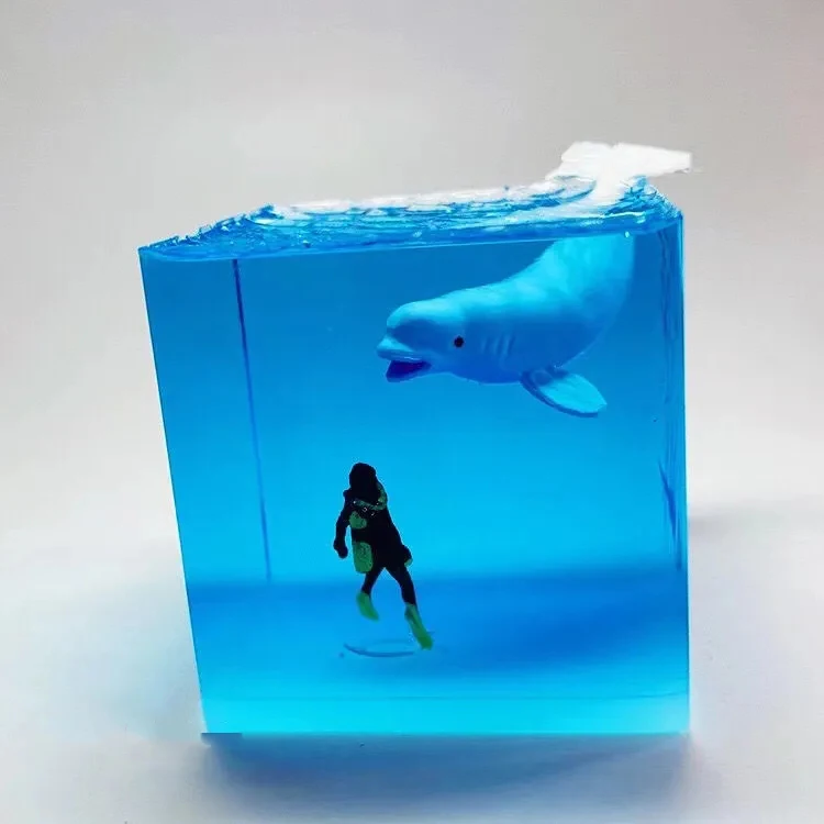 Subacqueo E Killer Whale Beluga Gobba Balene Squalo Maculato Eagle Ray Marine Life Epoxy Artigianato Lampada Da Notte Modello Oceano Regalo