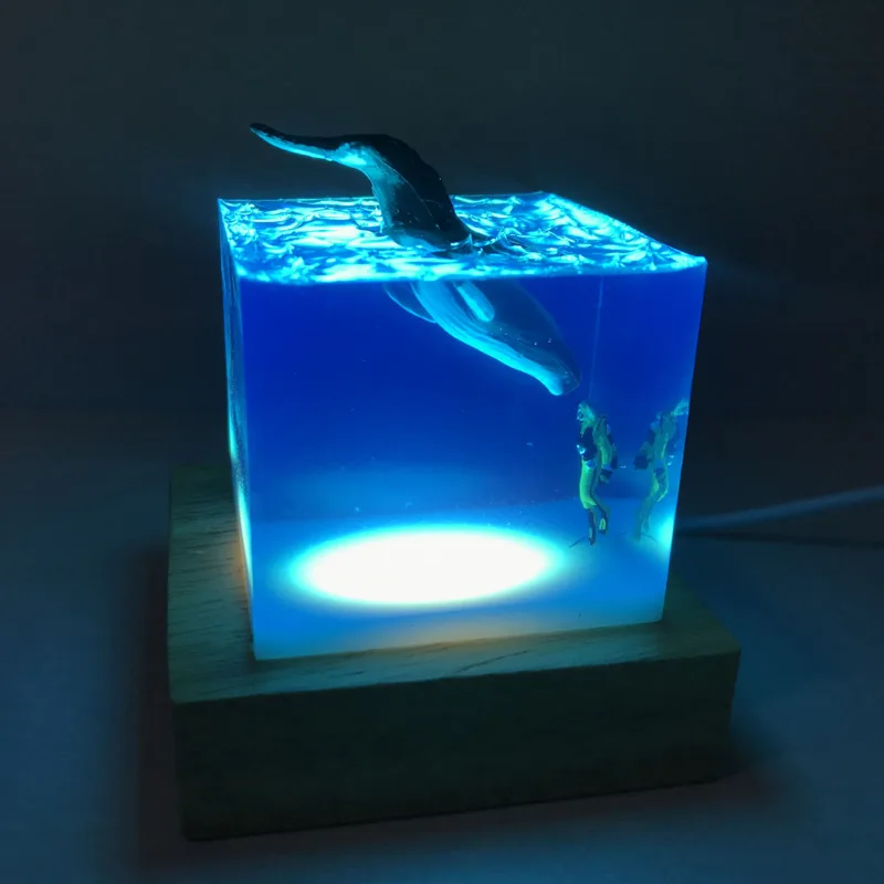 Subacqueo E Killer Whale Beluga Gobba Balene Squalo Maculato Eagle Ray Marine Life Epoxy Artigianato Lampada Da Notte Modello Oceano Regalo