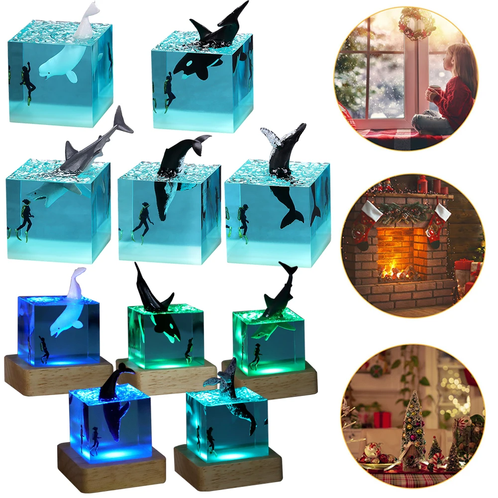 Whale Diver Night Light Cube Con Light Ocean Animal Cube Decor Beluga Killer Whale Megalodon Per Libreria Desktop