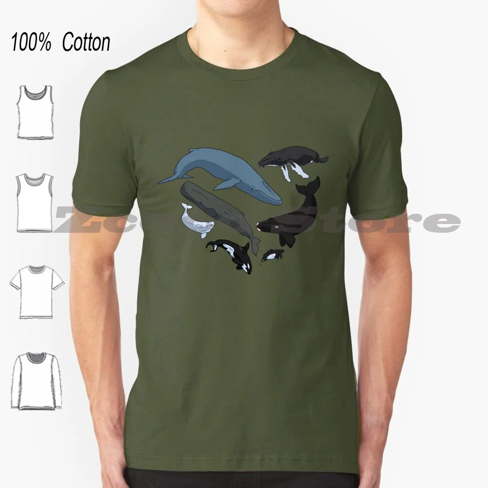 Per La Maglietta Amante 100% Cotone Confortevole Di Alta Qualità Blue Whale Killer Right Whale Beluga Orca Dalls Porpoise Animal Sea