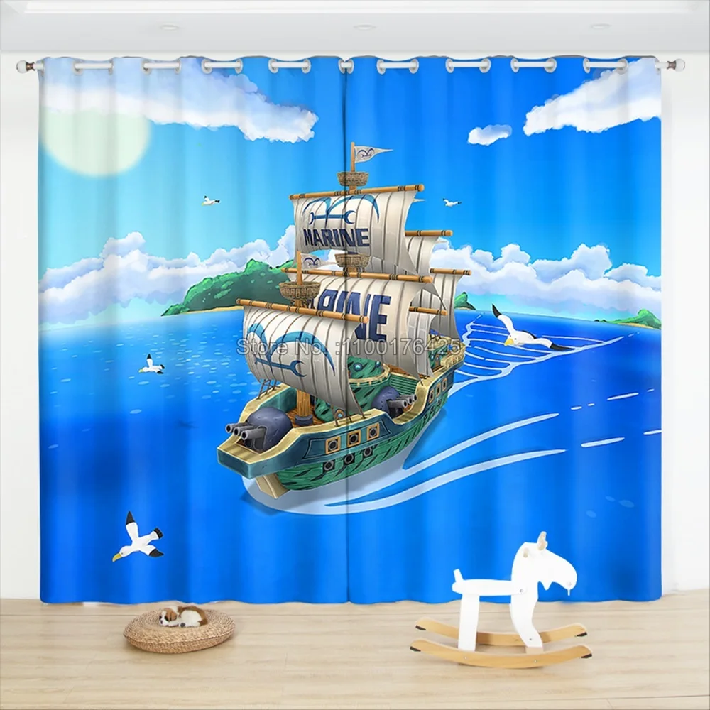 2 Pannelli Un Pezzo Blu Mare E Cielo Barca A Vela Tende Per Finestre Decorazioni Per La Stanza Bambini Personalizzati Tessuti Per La Casa Per Adulti 2