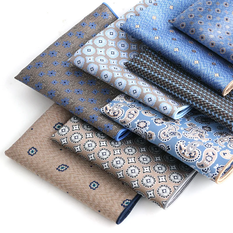 Uomo Pocket Square Light Coffee Beige Fazzoletto Uomo Business Suit Pocket Asciugamano Paisley Dot Blue Floral Handker Uomo Cravatte