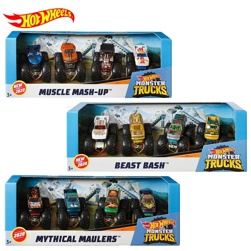 Original Hot Wheels Giant Alloy Car Models Quattro Set Wild Monster Trucks Boy Toys For Children Muscle Beast Racing Off-Road Gift