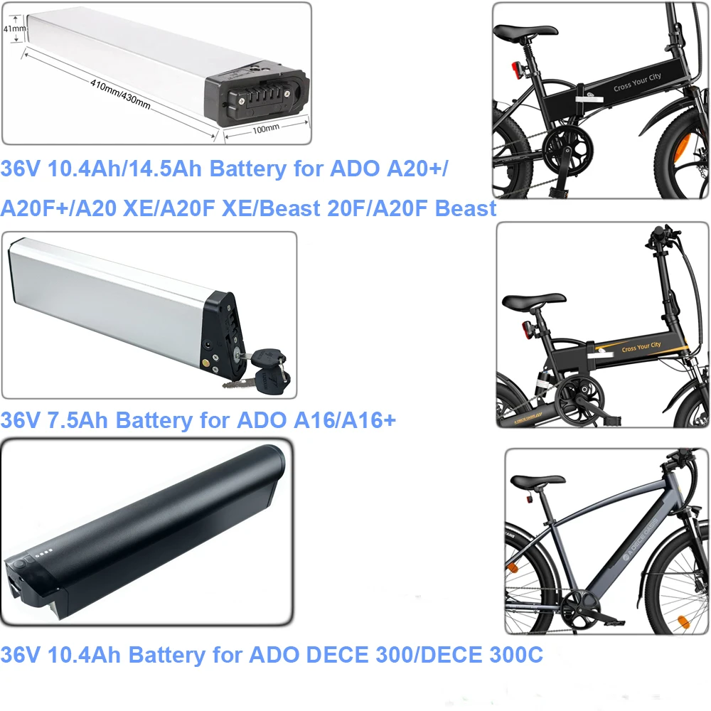 Ado E-Bike Batteria Extra 36V 7.5Ah 10.4Ah 14.5Ah Batteria Al Litio Per A20 + A20F + A20 A20F Xe Beast A16 A16 + Dece 300 300C
