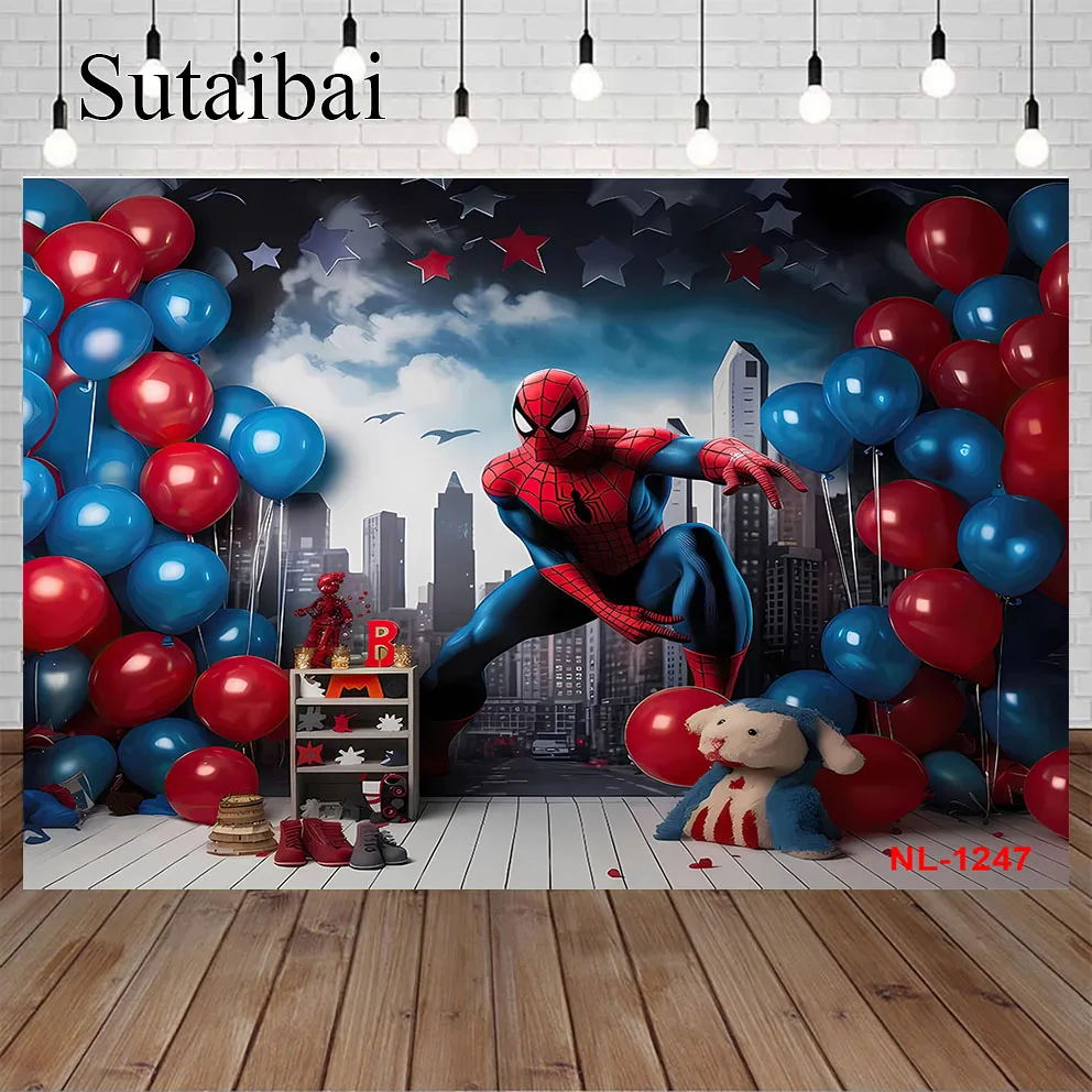 Red Spiderman Photography Spidy Background Kids Happy Birthday Party Decoration Vinile Bambini Photo Background Gifts