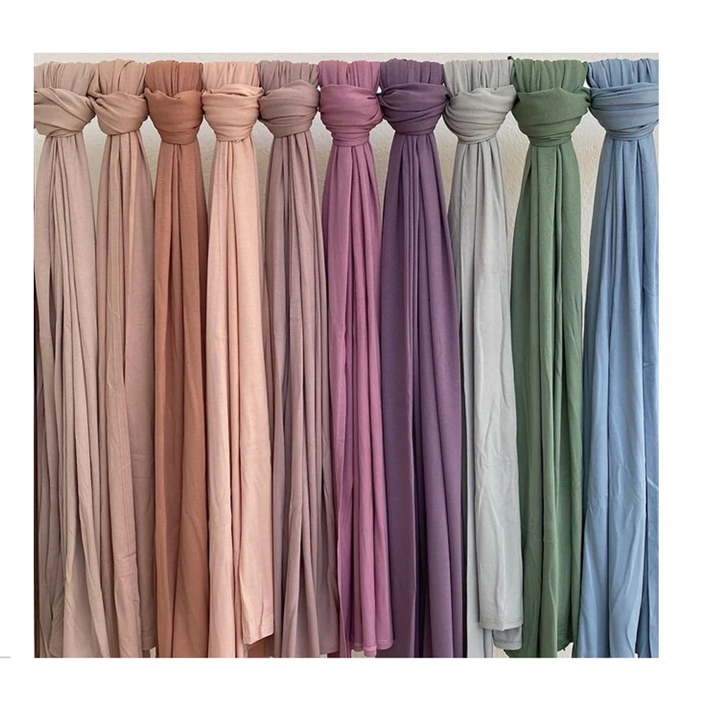 Sciarpa Hijab In Jersey Elasticizzato Da Donna Musulmana Sciarpe Hijab In Jersey Di Cotone Tinta Unita Sciarpe Islamiche Con Turbante Morbido 170X60 C