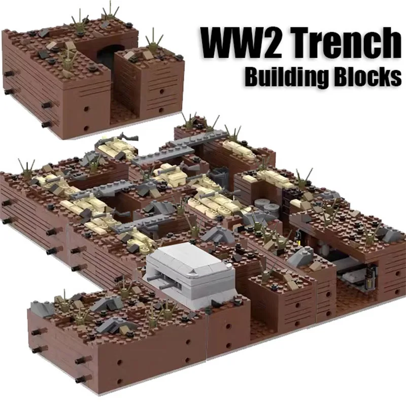 Ww2 Military Trench Building Blocks Kit Soldiers Army Figures War Scene Rounds Armi Blockhouse Battlefield Bricks Toys Boys
