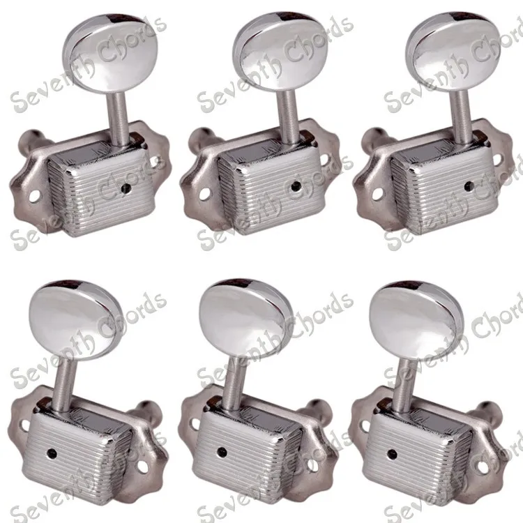 A Set Small Oval Concave Button Deluxe String Tuning Pegs Keys Tuners Machine Heads For Acoustic Electric Guitar - Chrome