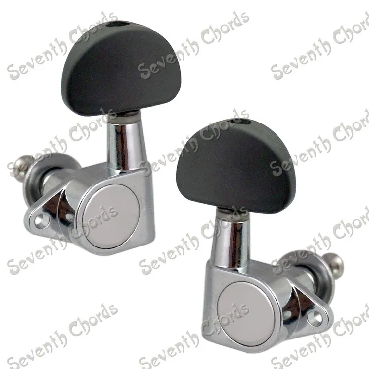 Un Set Chrome Gro Style Guitar String Tuning Peg Tuners Meccaniche Per Chitarra Acustica Elettrica-Manico A Semicerchio Nero