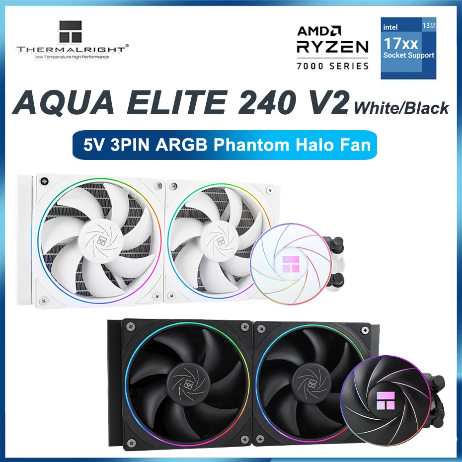 Thermalright Aqua Elite 240 V2 Nero/Bianco Cpu Liquid Cooler 5V 3Pin Argb Halo Fan Radiatore Di Raffreddamento Ad Acqua Lga1700 2011 115X Am5