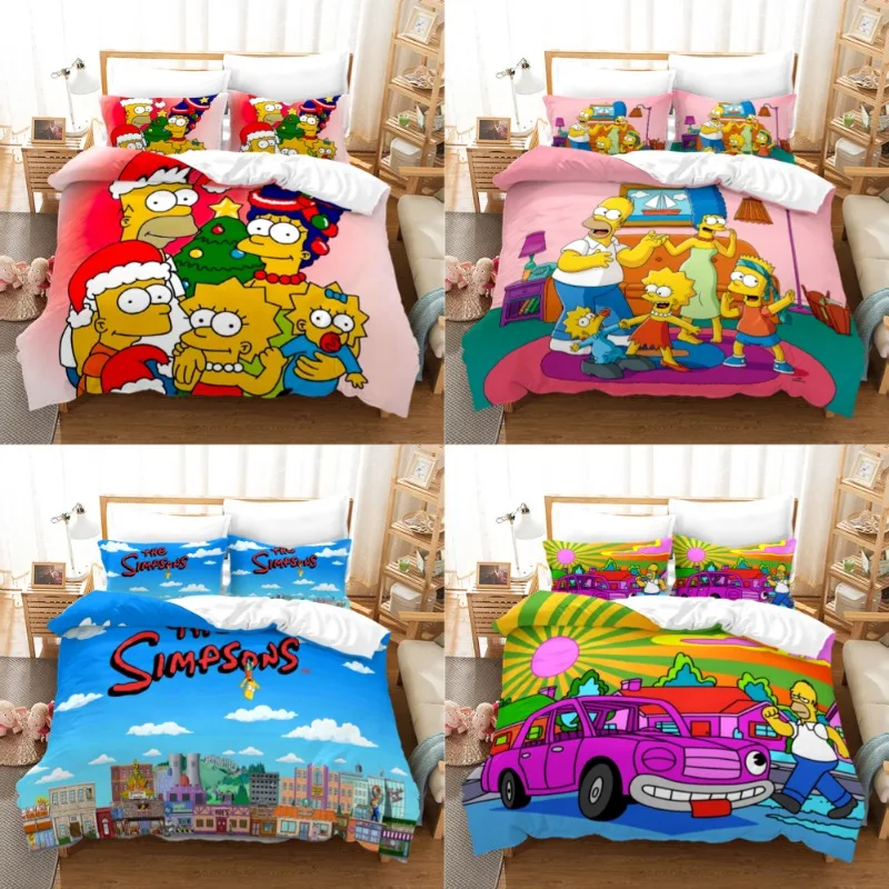 The Simpsons King Size Bedding Set Anime Harajuku Print Copripiumino Piumino Set Biancheria Da Letto Con Federa Cosplay Bedroom Decor