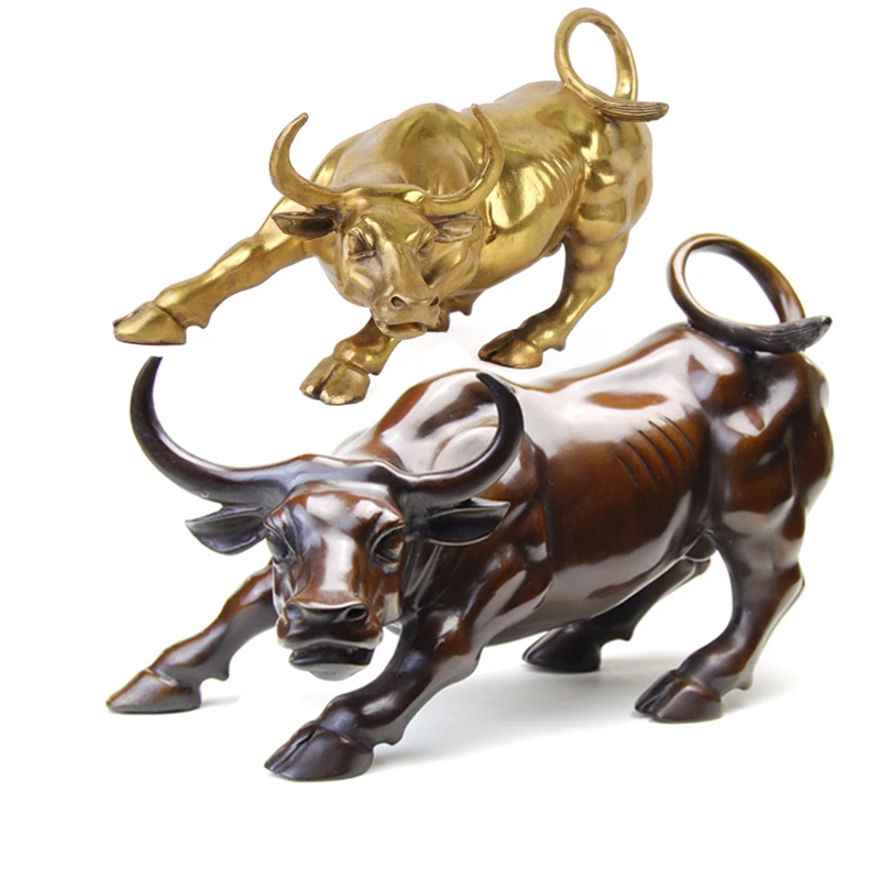 Wall Street Bronzo Fierce Bull Ox Statua Di Metallo Dorato Scultura Artigianato Ornamento Decorazione Della Casa Accessorie Animale Figurine 34
