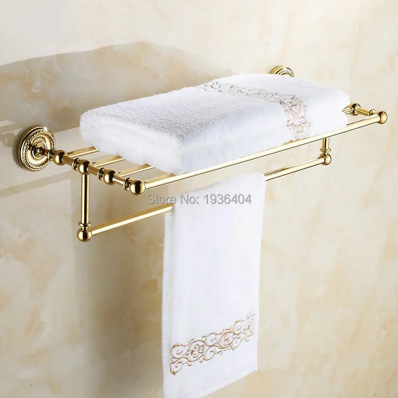 Lusso Euro Design Golden Finitura Ottone Antico Bagno Asciugamano Rack Romantico Doppio Portasciugamani Parete Towel Shelf Tr1003