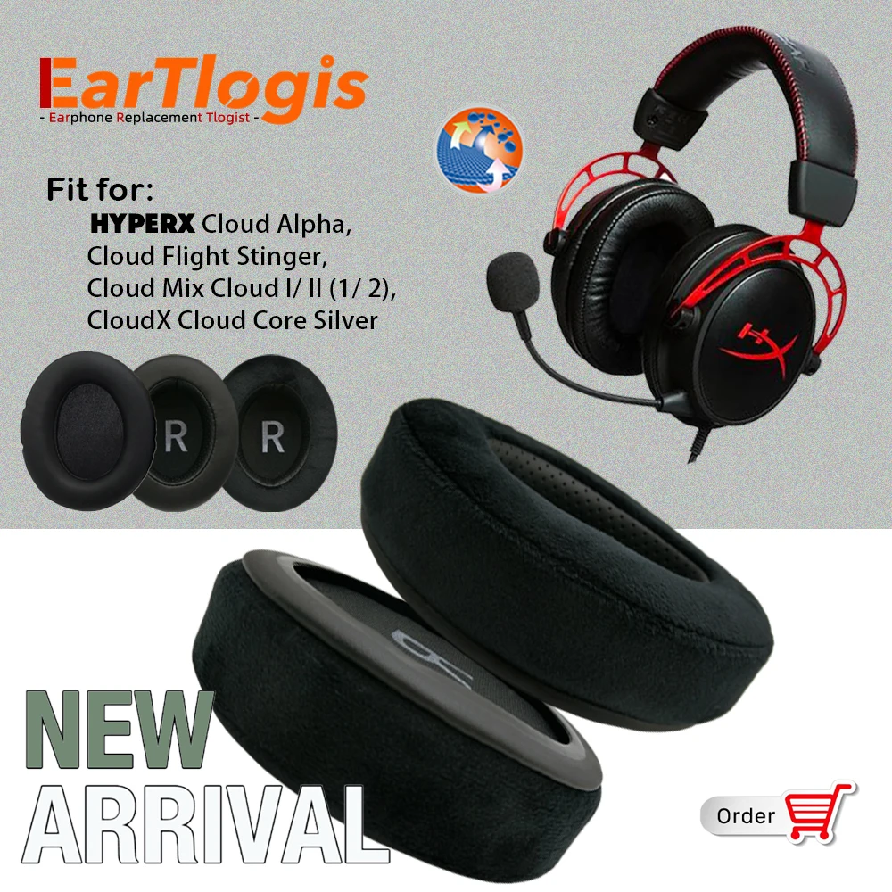 Auricolari Di Ricambio Eartlogis Per Hyperx Cloud Alpha Cloud Flight Stinger Mix Cloud I/ Ii (1/ 2) Cloudx Cloud Core Silver