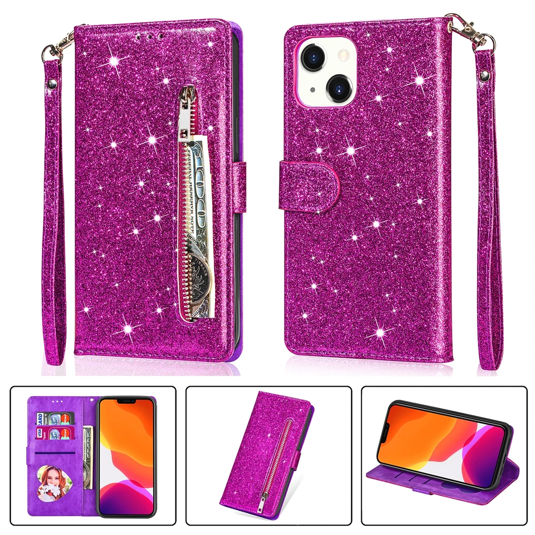 Nuovo Stile Per Samsung Note20 Ultra Custodia In Pelle Di Coccodrillo Flip Cover Magnetica Per Samsung Galaxy Note20 Ultra Space Zip Glitter