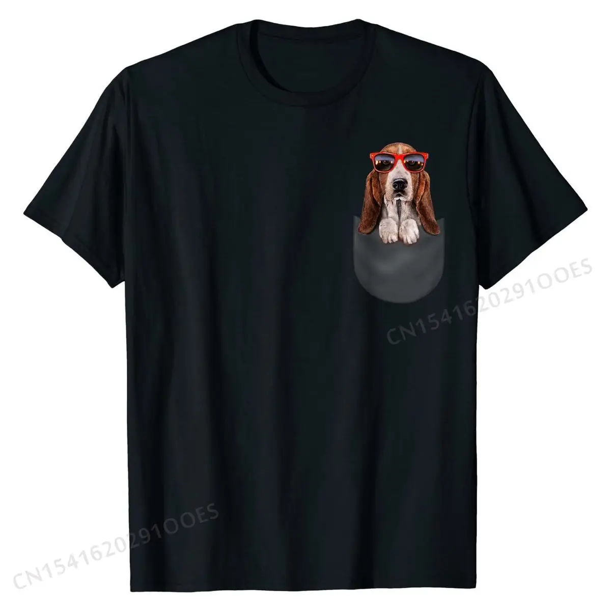 Basset Hound In Red Retro Sunglass, Pocket Dog T-Shirt Cotton Men T Shirt Stampata Su Top Shirt Cheap Birthday