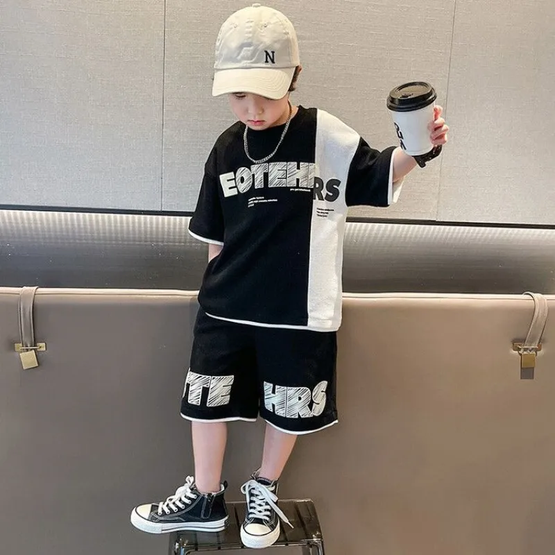 2023 New Fashion Sport Suits Boys Clothing 4 6 8 10 12 14 Year Kids Clothes Summer Clothes Letter Boys T-Shirt + Shorts 2Pcs Set