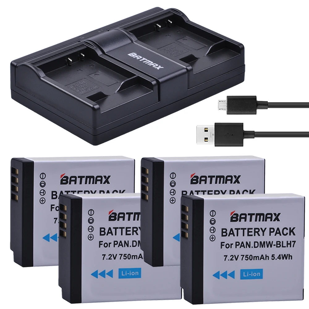 4 Pcs Dmw-Blh7 Dmw-Blh7Pp Dmw-Blh7E Battery + Usb Caricatore Doppio Per Panasonic Lumix Dmc-Dmc-Gm1 Gm1 Dmc-Gm5 Gm5 Dmc-Gf7 Gf7 Dmc-Gf8