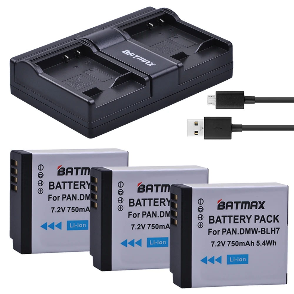 3 Pcs Dmw-Blh7 Dmw-Blh7Pp Dmw-Blh7E Battery + Usb Caricatore Doppio Per Panasonic Lumix Dmc-Dmc-Gm1 Gm1 Dmc-Gm5 Gm5 Dmc-Gf7 Gf7 Dmc-Gf8