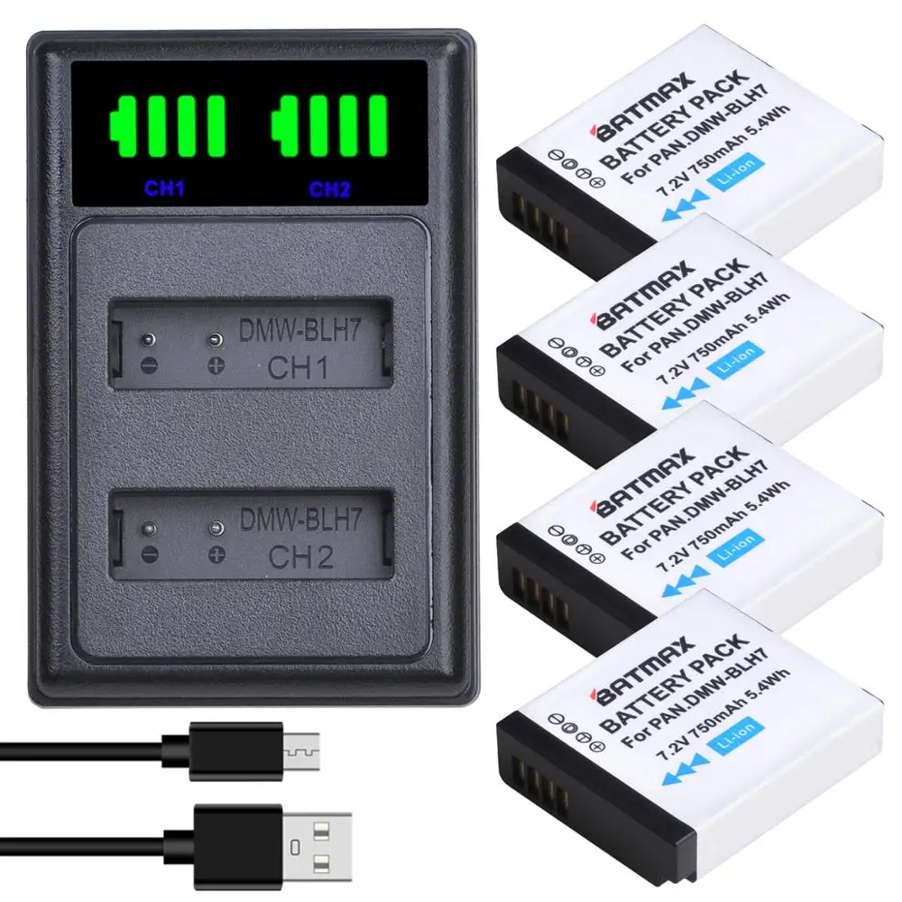 Batmax Dmw-Blh7 Blh7E Batteria Bateria + Led Usb Dual Charger Con Porta Di Tipo C Per Panasonic Lumix Dmc-Gm1 Dmc-Gm5 Dmc-Gf7 Dmc-Gf8