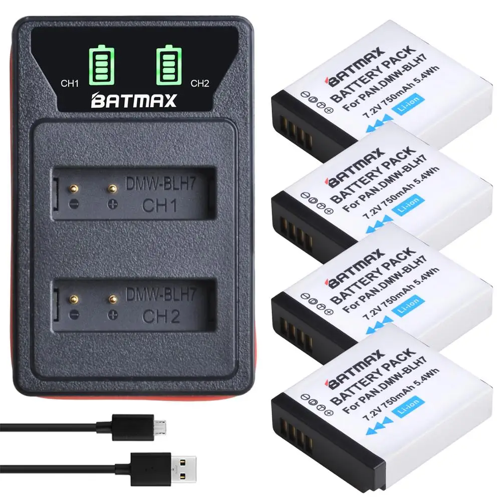 Batmax Dmw-Blh7 Blh7E Dmw-Blh7Pp Batteria + Lcd Usb Doppio Caricatore Per Panasonic Lumix Dmc-Dmc-Gm1 Gm1 Dmc-Gm5 Gm5 Dmc-Gf7 Gf7 Dmc-Gf8