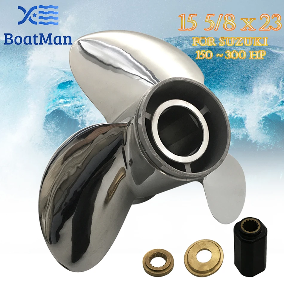 Boatman Boat Elica 15 5/8X23 Per Motore Fuoribordo Suzuki 150-300 Hp Acciaio Inossidabile 15 Spline Tooth Outlet Parti Della Barca Lh