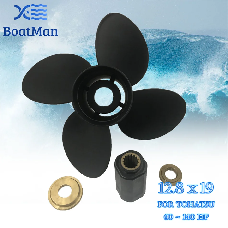 Boatman Boat Elica Per Tohatsu 12.8X19 Motore Fuoribordo 60Hp 75Hp 90Hp 140Hp Alluminio 15 Denti Spline 4 Blade Accessori Per Barche