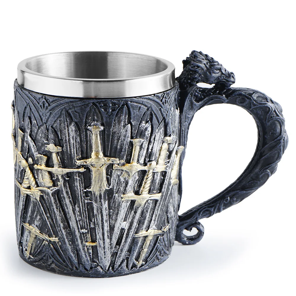 Nordic Viking Sword Boccale Di Birra Flying Dragon Handle Mug Viking Ornament
