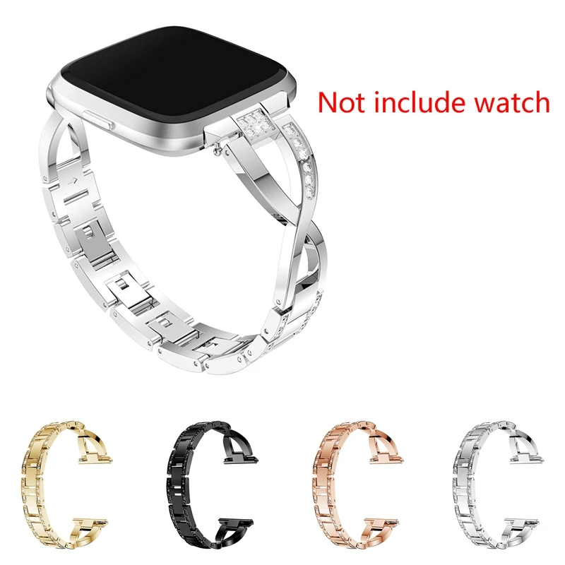 Rise-Diamond Watch Band Per Fitbit Versa 2/Fitbit Versa Lite Cinturino In Acciaio Inossidabile Lady Women Bling Diamond Band Strap