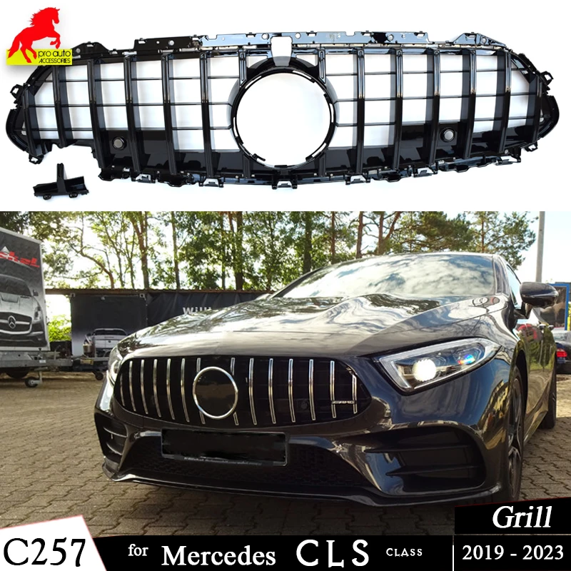 C257 Gt Style Black Silver Grill Griglia Paraurti Anteriore Per Mercedes Cls Class 2018-2023 4 Porte Coupe W257 Cls350 Cls53 Amg Grills