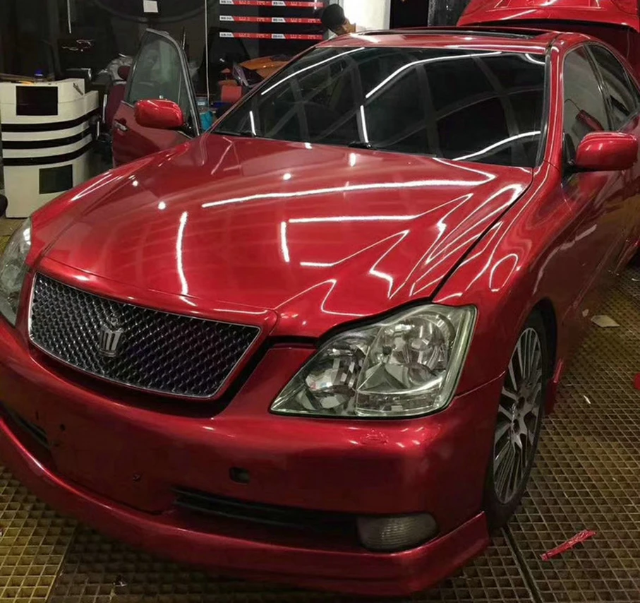 152Cm * 300Cm High Glossy Candy Red Metallic Glitter Wrap Sticker Per Car Wraps Pellicola Vinilica Lucida Candy Con Bubble Air Free