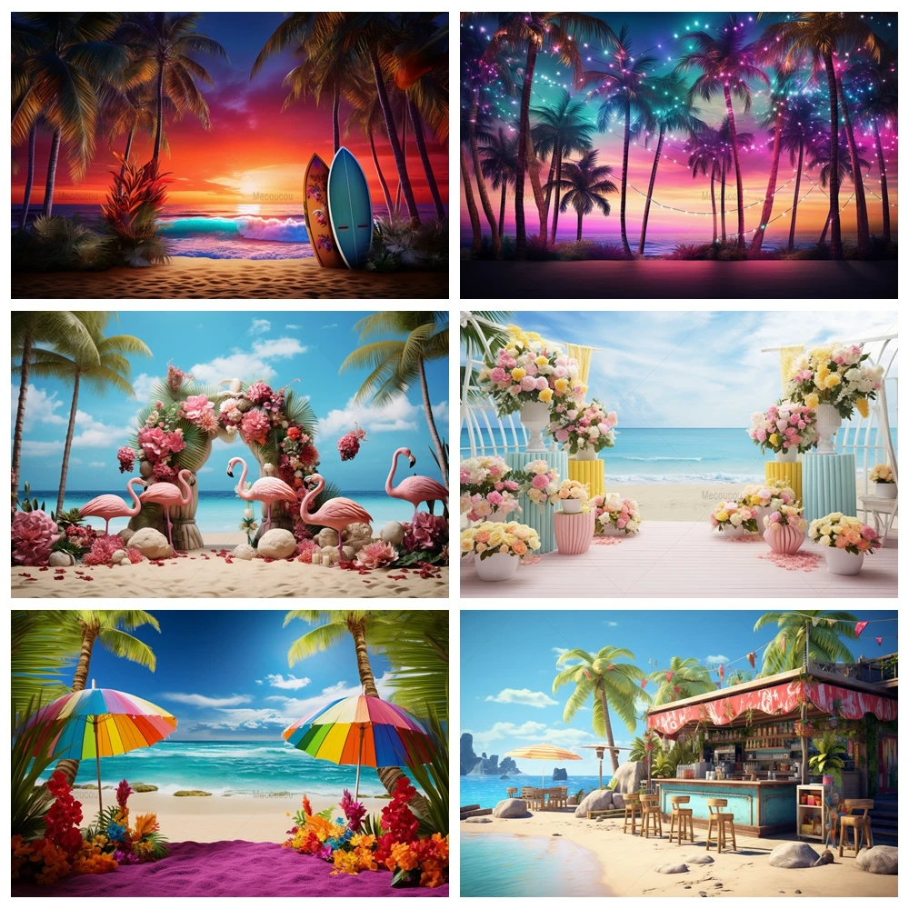 Summer Beach Photography Fondale Tropical Sunset Ocean Beach Island Seaside Scene Flamingo Background Baby Birthday Party