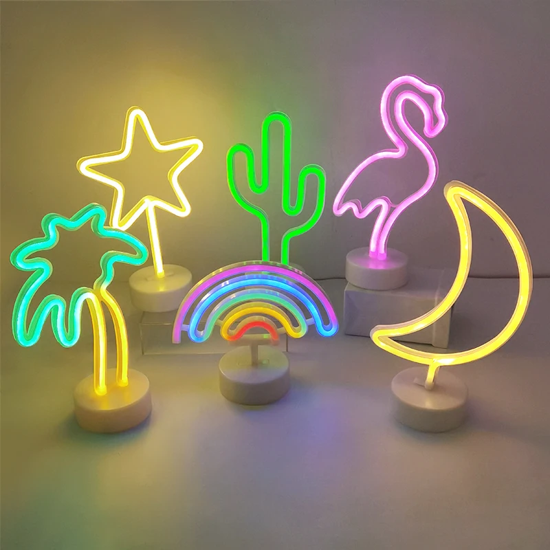 1 Pc Led Neon Light Colorful Rainbow Usb Flamingo Unicorn Cute Rainbow Neon Table Lamps Bedroombar Shop Window Home Decoration