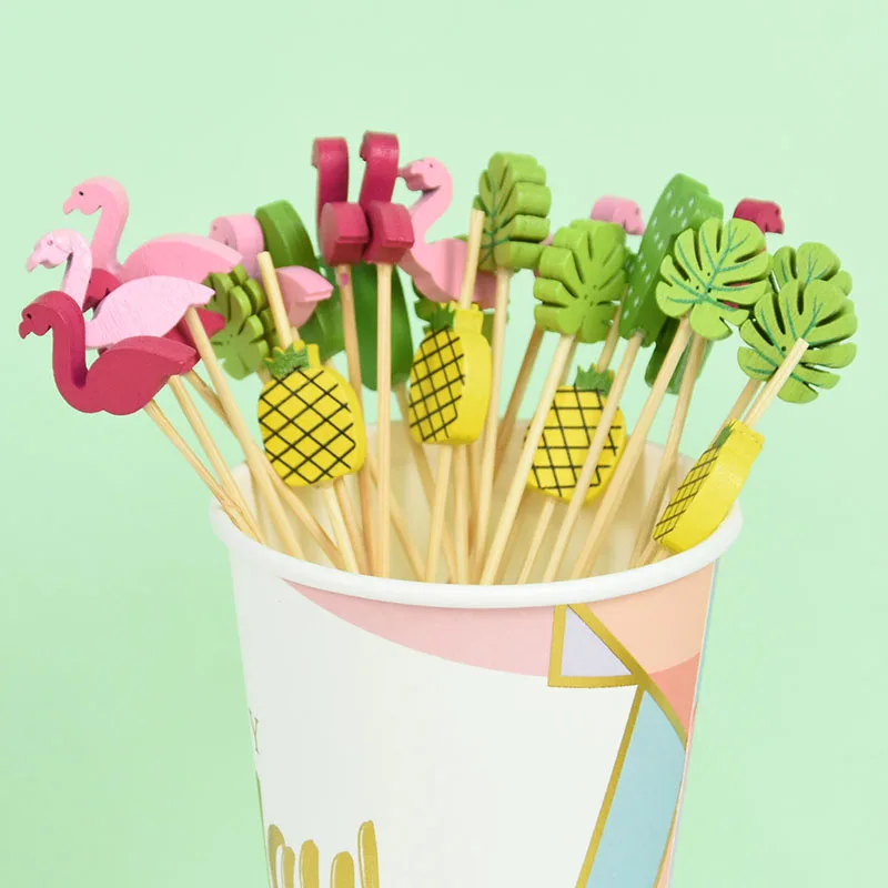 100Pcs Flamingo Cactus Cake Topper Hawaiian Party Fruit Fork Cupcake Topper Matrimonio Compleanno Dessert Cocktail Stuzzicadenti Forniture