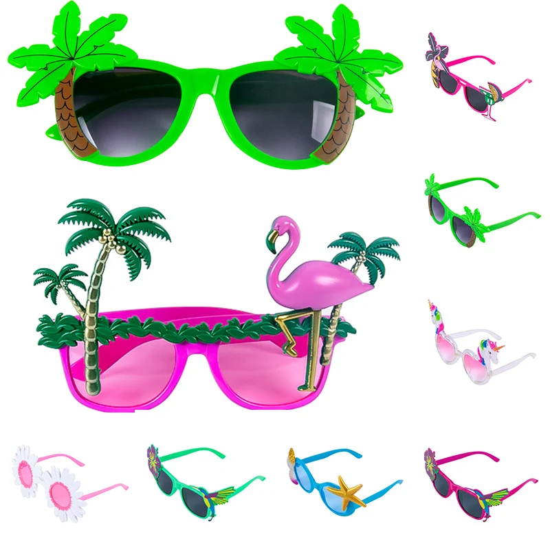 Flamingo Coconut Tree Luau Party Occhiali Da Sole Divertenti Occhiali Hawaiani Fun Summer Kids Party Favors Tropical Beach Pool Party Puntelli