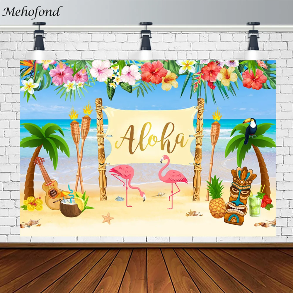 Mehofond Sfondo Estivo Tropical Hawaii Party Beach Music Party Beach Flamingo Decorazione Sfondo Fotografia Puntelli Fotografici