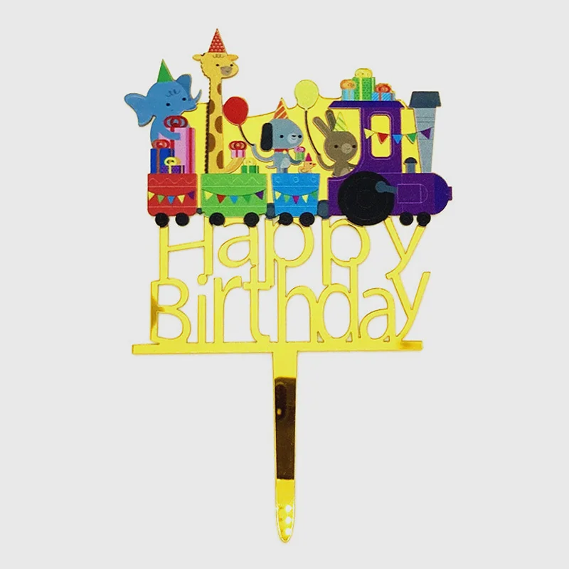 Ins Gold Flamingo Happy Birthday Cake Topper Cartoon Zoon Acrilico Kids Party Cake Topper Per Baby Shower Regalo Decorazione Dessert