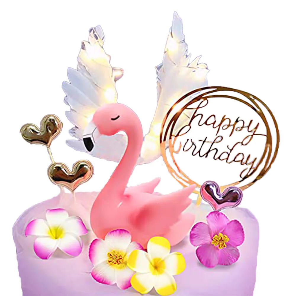 Flamingo Cake Topper Pink Flamingo Plastics Doll Ornament For Summer Birthday Party Supplies Decorazioni Per Feste A Tema Hawaiano