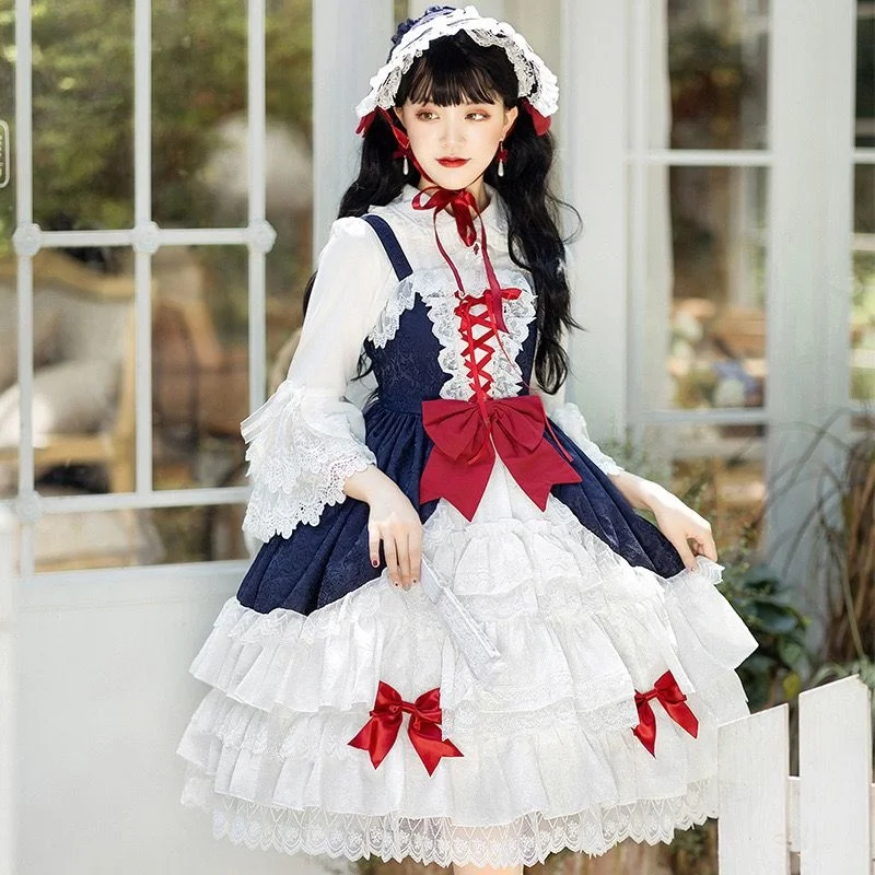 Lolita Snow Maggie Light Flower Wedding Splendido Palace Princess Strap Jsk Lolita Dress White Blue Dresses Halloween Party